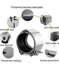 Pipe repair clamp with thick stainless steel plate and rubber seal for 20–23 mm plastic or metal pipes (front view)