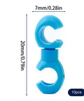 Blue multipurpose alloy bicycle brake line clamps and cable clips for road bikes, 20mm height, 7mm width, 10 pieces shown.