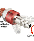 Pro Grade 1/4 Inch Swivel Air Plug Set 6 Pack Steel Red Swivel Air Hose Fittings NPT Male Threads Pre Coated With Sealing For Leak Free Connections Up To 300 PSI High Pressure Keeps Hoses Stable At Any Angle, 360° swivel fitting