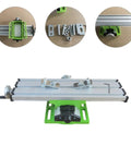 Portable Milling Machine Work Table Vise with Adjustable XY Compound Slide, aluminum frame, green base, and hardware set