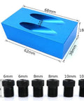 Pocket Hole Jig Kit With 15 Degree Slant Locator, Solid Aluminum Alloy Build, with 6/8/10mm drive adapters shown, woodworking tool set.