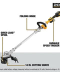 20V Max XR Cordless String Trimmer 14-Inch Tool Only with foldable design, QuickLoad spool, variable-speed trigger
