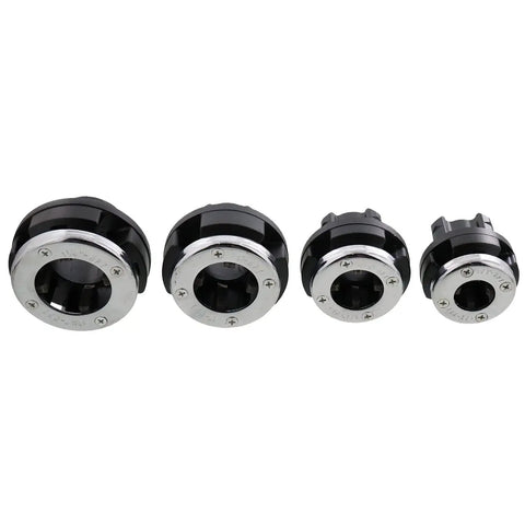 Steel Dragon Tools 550 Portable Handheld Pipe Threader Die Heads set, compatible with 1/2 to 1-1/4 inch pipes.