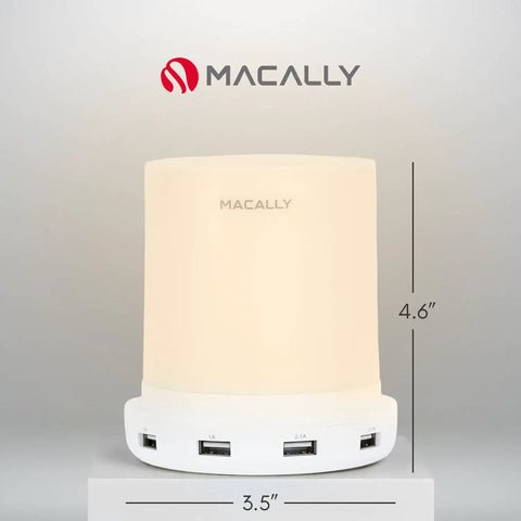Touch Activated Nightstand Lamp With 4 USB Ports For Fast Charging, 3 Way Dimmable And Compact For Small Spaces, Acts As Night Light And Charging Station In Bedroom.
