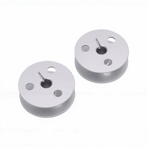 Heavy Duty Four Hole Aluminum Bobbin With Cnc Machined Precision Balance Dead Nuts Exact Alignment And Smooth Operation For Durkopp 1767 767 867 887 Industrial Sewing, showing two bobbins.