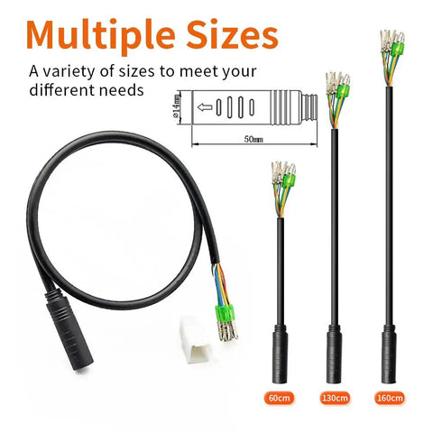 Waterproof 9 Pin Ebike Extension Cable For Controller To Motor, 60cm 130cm 160cm Length, 36V 48V 52V 250W-1200W Conversion Wire With Sealed Connector And Hall Sensor Leads