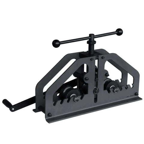 Three Roll Tube Roller Bender For 1.5 Inch Pipe And 2 Inch Tube With 20 Inch And 60 Inch Radii, black metal frame