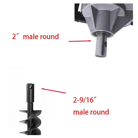 Hella Badass Heavy Duty Auger Adapter Converter Links 2 Inch Female Round Output To 2 9/16 Male Round Socket for different drill sizes.