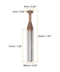 End mill cutter, T-slot, 6 mm dia, 6 mm shank, titanium-coated solid carbide, 4-flute
