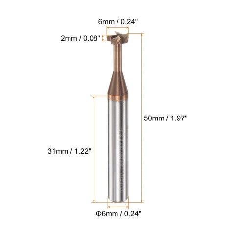 End mill cutter, T-slot, 6 mm dia, 6 mm shank, titanium-coated solid carbide, 4-flute