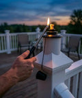 Built In Torch Holder For Tiki Torches On Your Deck Tool Free Click On Installation Wind Resistant Secure Fit Lets You Run Ambient Or Citronella Lighting Without Screws Or Drilling Easy Post Mount For Standard Deck Posts