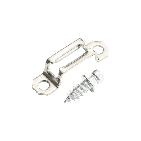 Kickass Hidden Furniture Connector Screws And Steel Cabinet Joinery Hardware Kit Featuring One Hundred Heavy Duty Invisible Assembly Clamps For Easy Office Closet And Shop Buildouts, stainless steel screws and connector pieces.