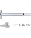 Built Tough Aluminum Rim Panic Exit Device With Storeroom Lever Trim Handle Easy Grip Operation Reversible Left Or Right Hand Swing Fits 36 To 42 Inch Doors For Secure Entry with key and installation hardware.