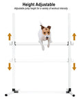 Dog Agility Jump Training Kit With Four Adjustable Hurdles And Storage Bag featuring a dog jumping over adjustable hurdles indoors