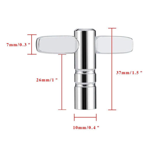 Pro Grade Four Pack Drum Tuning Keys Set With Two Standard Keys And Two Continuous Motion Speed Keys Chrome Plated Steel Durable Drum Tuner Kit For Easy Head Changes Quick Tuning And Smooth Percussion Maintenance. Chrome drum tuning key, 37mm long.