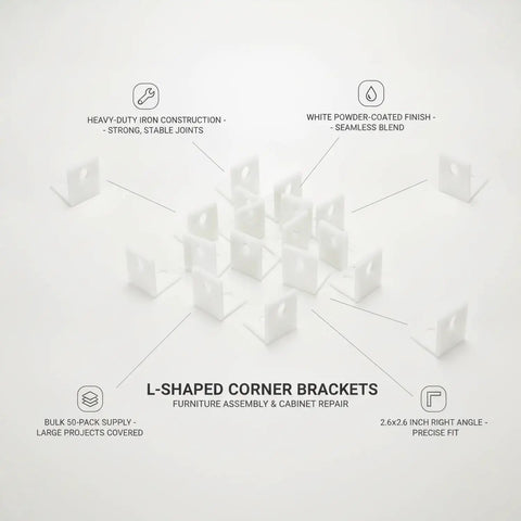 L Shaped Corner Brackets Set Of 50 White Iron Right Angle Supports For Furniture Assembly Cabinets Shelf Braces And Drawers Reinforcement