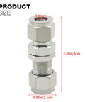Front view of two 3/8-inch OD stainless steel straight compression tube adapters (bulkhead unions).