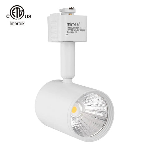 J Type Track Lighting Heads 6 Pack, 6.5W COB LED Ceiling Spotlight shown with 24 Degree Beam, 3000K Warm White, ETL Listed