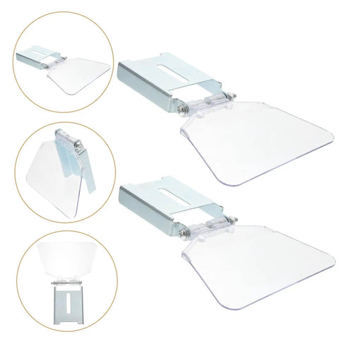 Beefed Up Heavy Duty Bench Grinder Shield Guard Plate, Transparent Stainless Steel Dust Guard For Grinding Machines, Easy To Install, Rust Resistant Safety Cover For Workshop Use, displayed in multiple angles showing stainless steel base and clear shield.