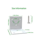 White Stainless Steel Corner Bracket Right Angle Shelf Support 2x2x2 inches with size dimensions and screw included, 10 Piece Set