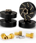Beefy Brass Wheel Hex Hub Adapters and Extended Spacers for 1/18 RC Crawlers, CNC Machined, Anodized, Black and Brass Parts
