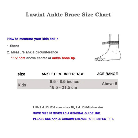 Size chart for Kids Compression Ankle Sleeve For Sprains And Tendonitis Knitted Ankle Brace with circumference guidelines.