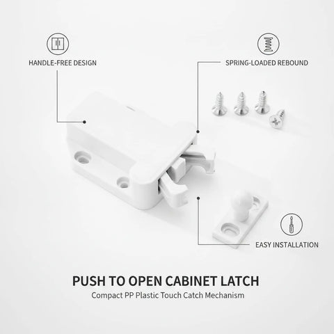 Push To Open Cabinet Touch Latch Spring Rebounder For No Touch Handleless Kitchen And Wardrobe Doors White PP Plastic Compact Size