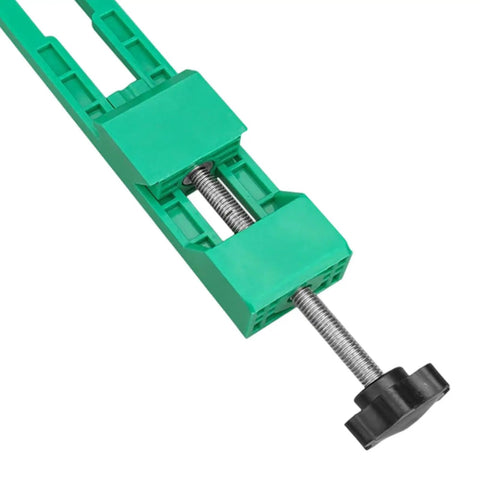 Workhorse Adjustable Wood Cutting Guide With Portable Circular Saw Fence And Hassle Free Milling Clamp close-up of green clamp mechanism