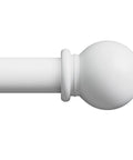 Close-up of the Heavy Duty Adjustable Curtain Rod Set 66 To 120 Inches For Outdoor Patio And Sliding Glass Doors Five Eighths Inch Splicing Rod In Matte White With Brackets And Ball Finials showing ball finial detail.