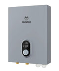 Electric Tankless Water Heater 27Kw 240V Whole House Model gray casing with digital display and inlet/outlet connections.
