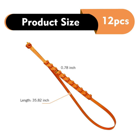 Heavy Duty Car Snow Tire Chains 12 Piece Set Spiral Anti Skid Traction Straps, 35.82 inches long, durable orange zip tie.
