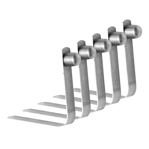 Five V Shape Spring Clips For Tents And Kayaks in a row, showcasing pole locking design for outdoor setup, made of manganese steel.