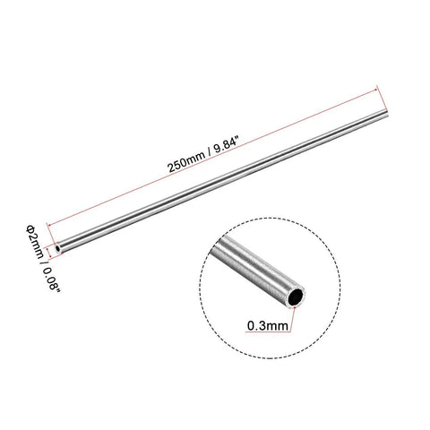 Side view: uxcell 304 stainless steel round tubing, 2 mm OD, 0.3 mm wall, 250 mm length, set of 8