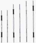 Turn Your Dumbbells Into A Barbell With Steel Connecting Rod, Ultra Precision Threaded Barbell Connector displayed in silver steel