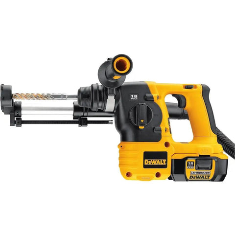 Dust Extractor Telescope With Hose For SDS Rotary Hammers Black Pro Grade Attachment on a yellow and black rotary hammer