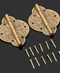 Two Pack Brass Wooden Jewelry Box Cabinet Door Embossed Decorative Hinge For Vintage Retro Furniture Hardware Durable Mounting