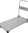 Heavy Duty Folding Platform Truck Aluminum Hand Trolley 770 Lb Capacity With Extendable Handle and Dual Swivel Wheels on a solid flat deck.