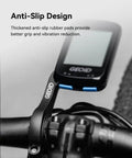 Close-up of the Out Front Bike Computer Mount For Roadies Universal Front Mount on bike handlebars with anti-slip feature.