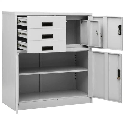 Lockable Metal File Cabinet With Doors And Drawers In White For Home Office Garage Storage Secure Steel Cabinet