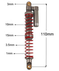 110mm Adjustable RC Shock Absorber With Washers For 1 To 10 RC Truck Crawler Axial SCX10 90046 TRX 4 D90 Upgrade Part Beefed Up Dual Stage Spring Rate CNC Machined with Measurements