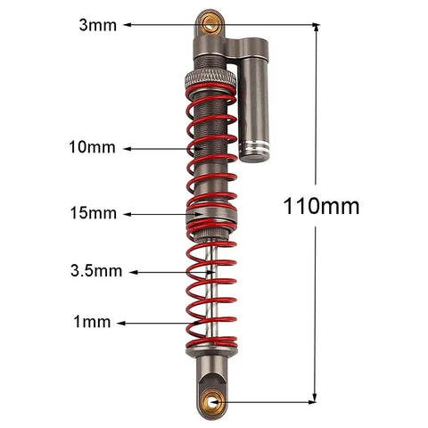 110mm Adjustable RC Shock Absorber With Washers For 1 To 10 RC Truck Crawler Axial SCX10 90046 TRX 4 D90 Upgrade Part Beefed Up Dual Stage Spring Rate CNC Machined with Measurements