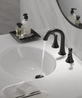 Esato Matte Black Widespread Bathroom Faucet For 3 Hole Sink Mounting With Drain Assembly Included Modern Three Hole Faucet
