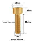 Titanium M6x20 Socket Allen Hex Bolts For Bicycle Disc Brake Caliper Adapter Screws 4 Pack Gold Grade 5 Corrosion Resistant