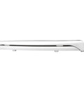 Side view of heavy duty elongated plastic toilet seat with lid and StayTite fastening, white stainless steel posts and pintles visible.