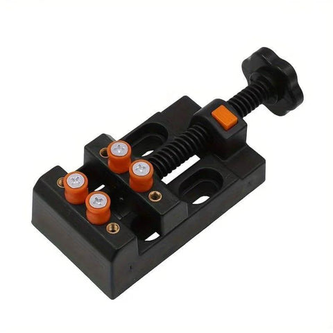Side view of Mini Drill Press Vise Clamp For DIY Jewelry And Watch Repair with orange and black details.