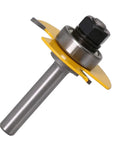 Top Notch 2 Piece Slot Cutter Router Bit Set With Stacked And Bearing Guided 3 Wing Cutters, 8mm shank, precision woodworking tool.