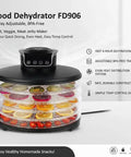 Killer Speed Food Dehydrator With Five Adjustable Bpa Free Trays For Straight Up Quick Drying Sweet Fruit Chips Savory Beef Jerky And Fresh Garden Herbs Using Even Warm Air Black, displaying stacked trays with colorful fruits.