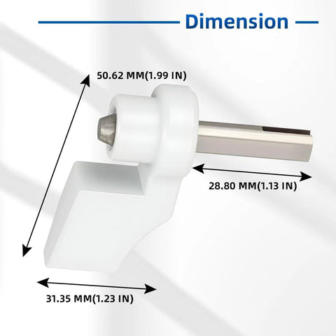 White Sliding Door Thumb Turn Lock For Pella Interior Handles, Aluminum Alloy Construction, with Dimensions in Millimeters