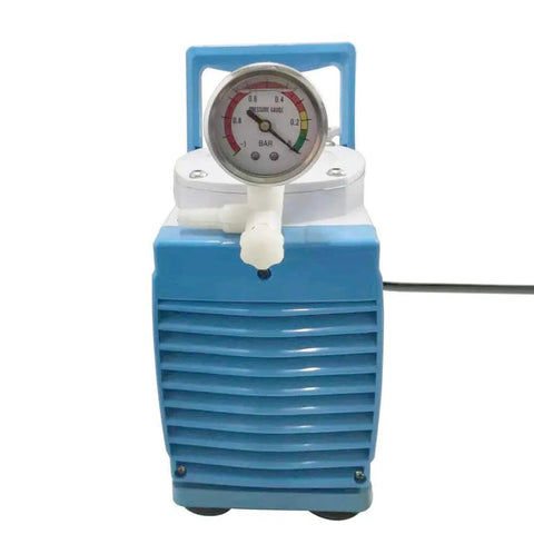 Front view of Oil Free Diaphragm Vacuum Pump 30 Lpm Ethanol Resistant High Vacuum Oilless Pump 500 Mbar 160W with gauge