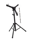Badass Foldable Snare Drum Rack With Heavy Duty Alloy Stand And No Sweat Setup For Home Studio Practice Collapsible Black Support Frame with adjustable arms.
